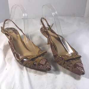 Vintage Joan & David Women's Brown Snakeskin Print Leather Slingback Pointy Heel